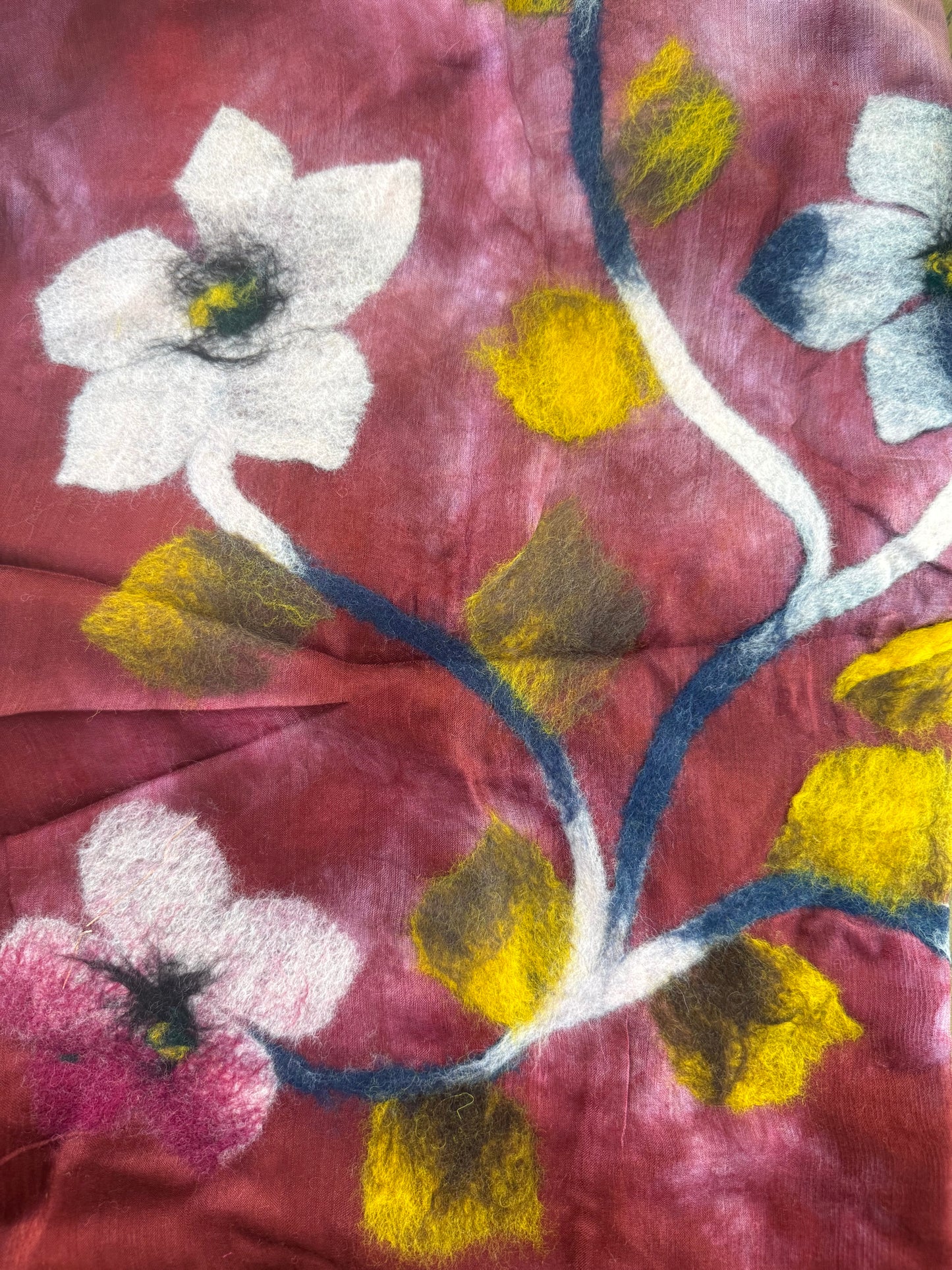 Handwoven Silk Scarf with Wool Ornaments