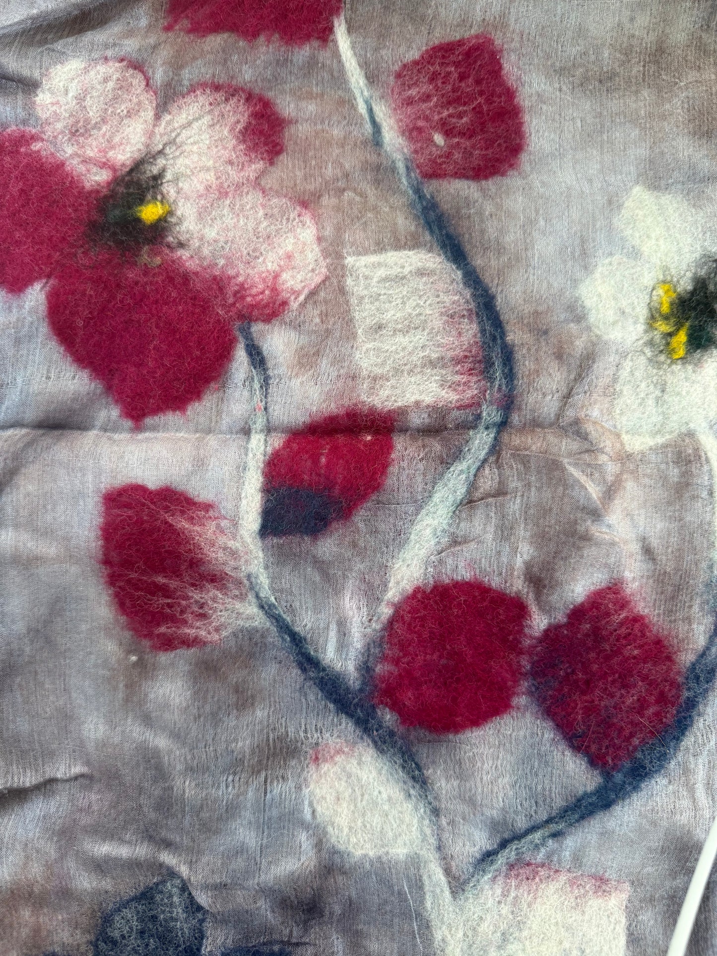 Handwoven Silk Scarf with Wool Ornaments