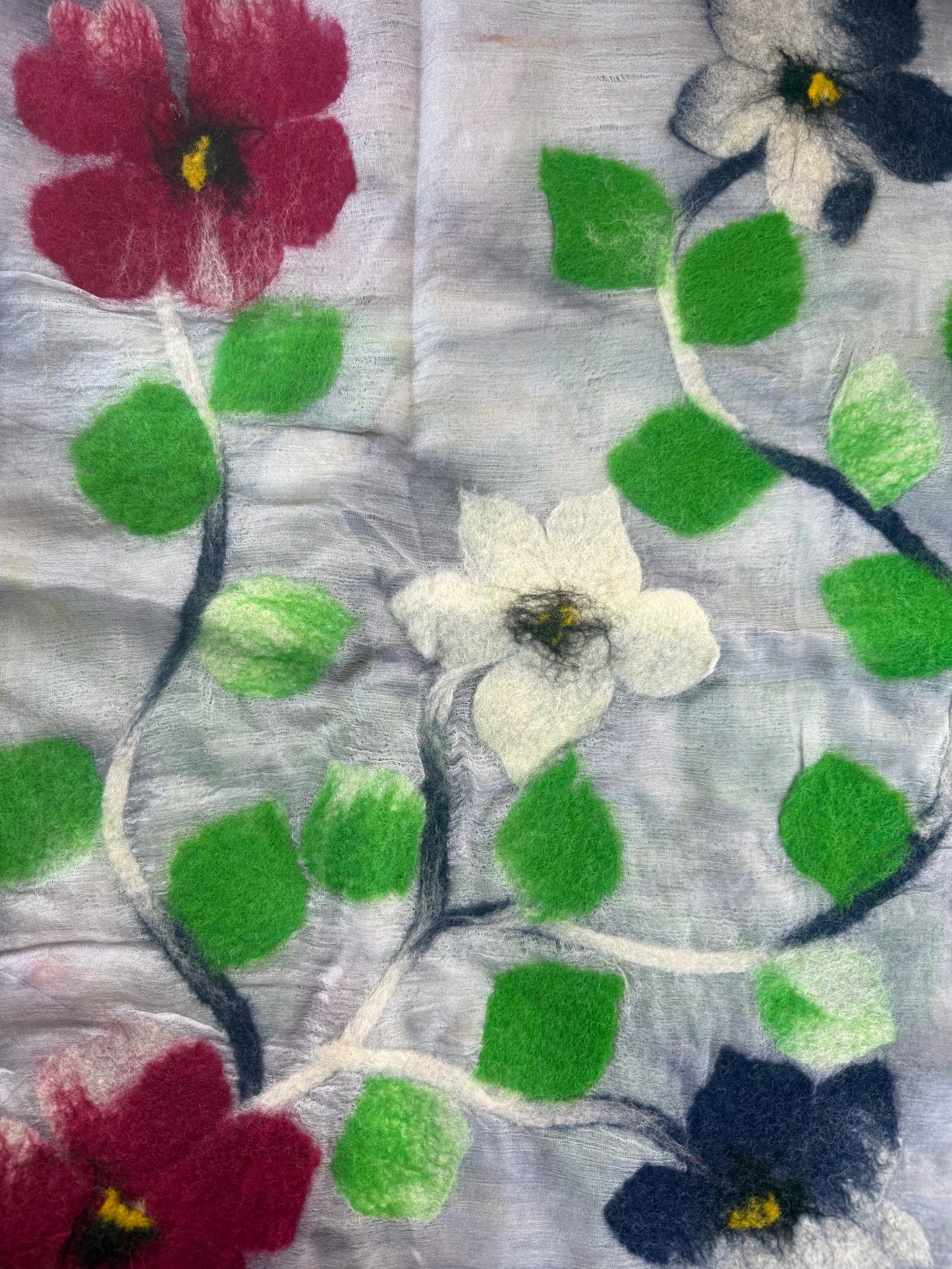 Handwoven Silk Scarf with Wool Ornaments