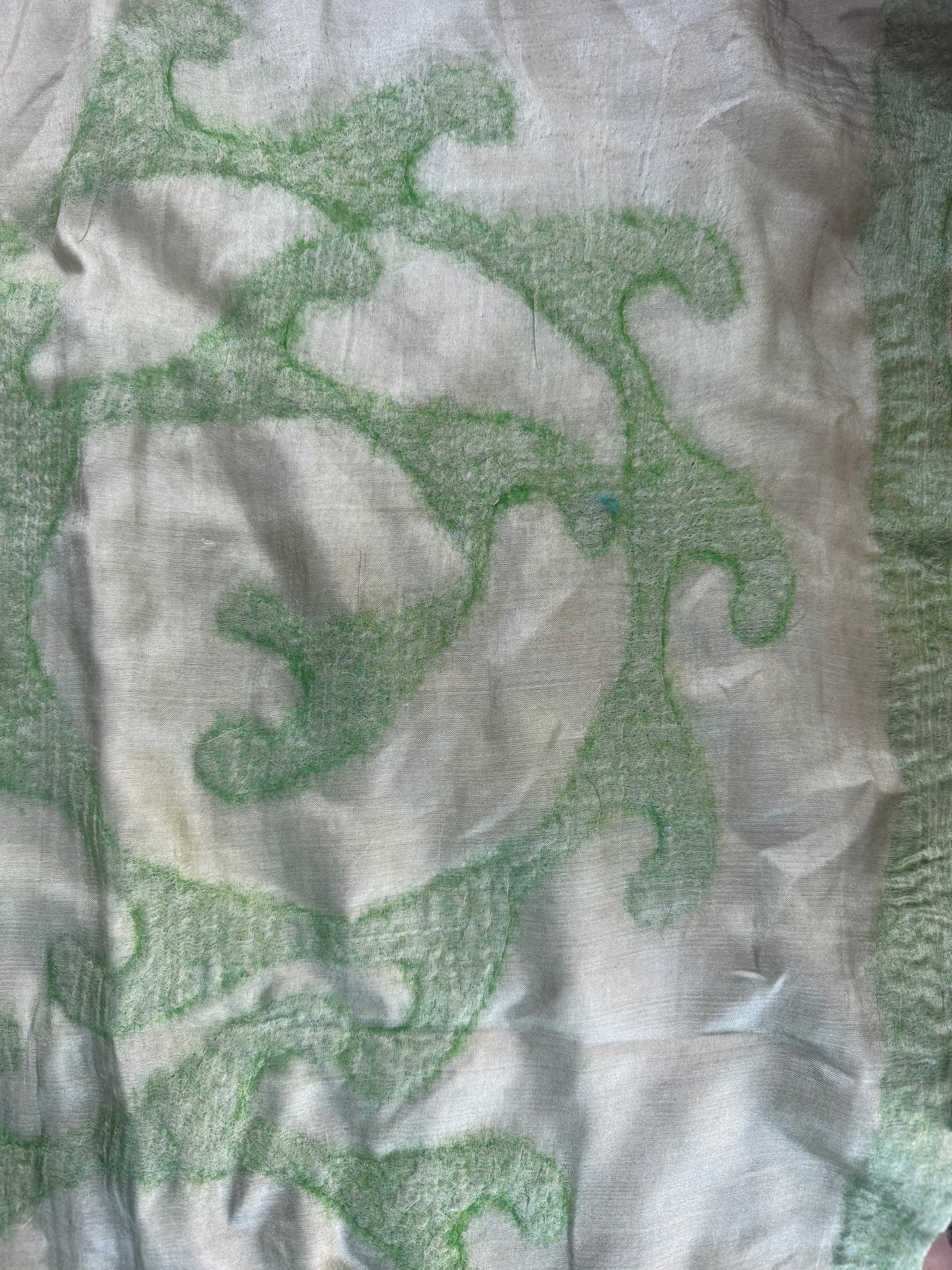 Double-Layered Silk Scarf with Felt Wool Ornaments