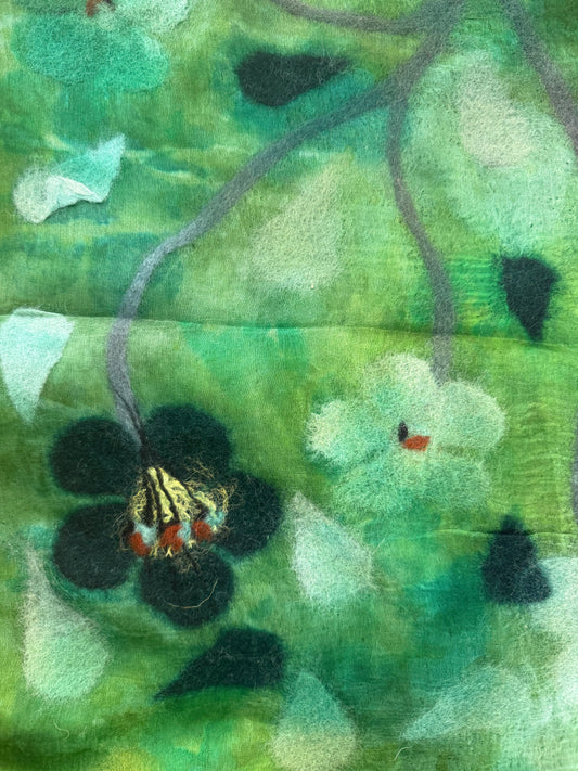 Handwoven Silk Scarf with Wool Ornaments