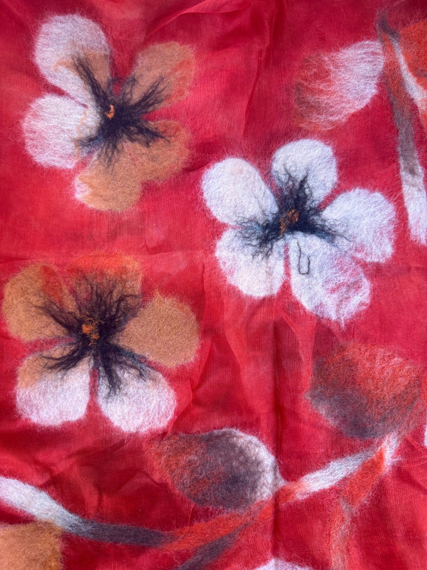 Handwoven Silk Scarf with Wool Ornaments