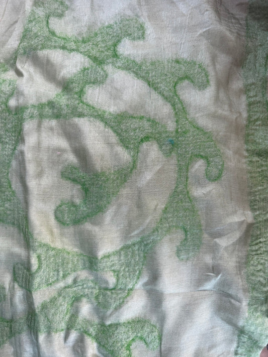 Double-Layered Silk Scarf with Felt Wool Ornaments