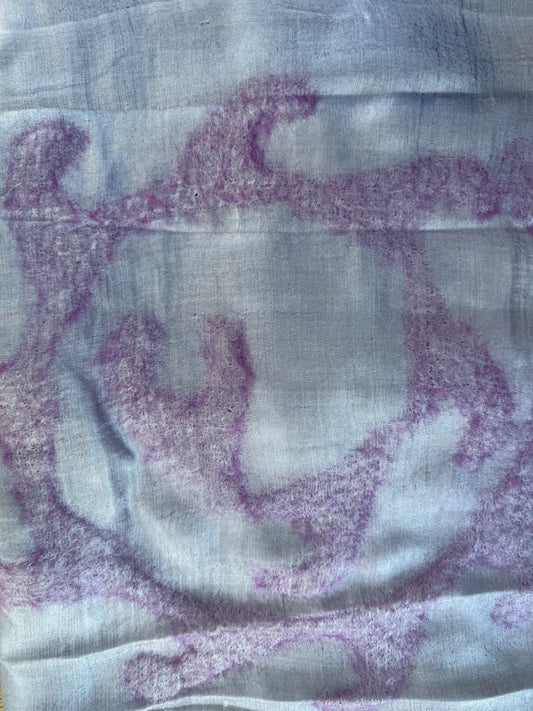 Double-Layered Silk Scarf with Felt Wool Ornaments