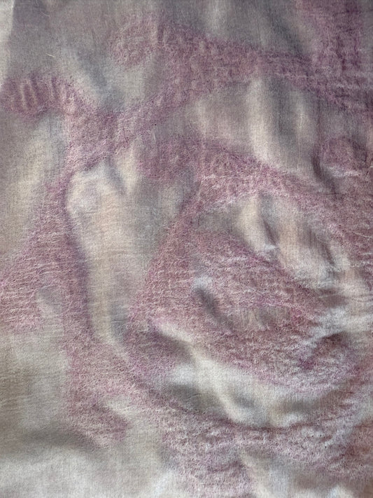 Double-Layered Silk Scarf with Felt Wool Ornaments