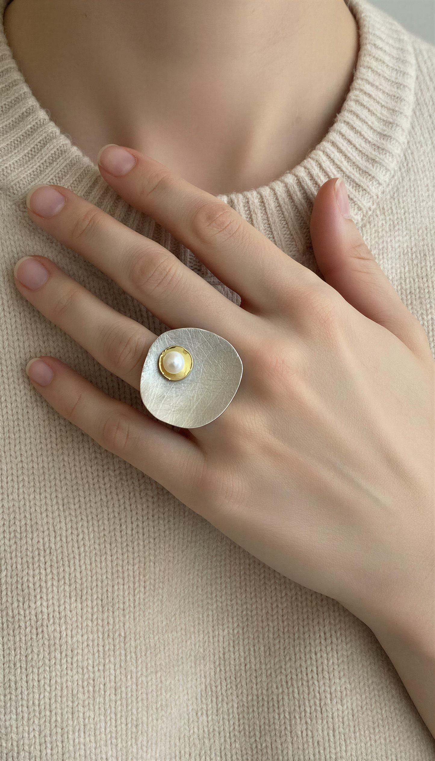 Moonlit Petal Pearl Ring