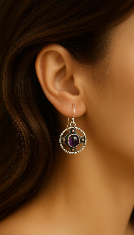 Celestial Amethyst Halo Earrings